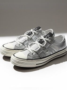 Converse Low Top Sneakers in Silver, White & Cream